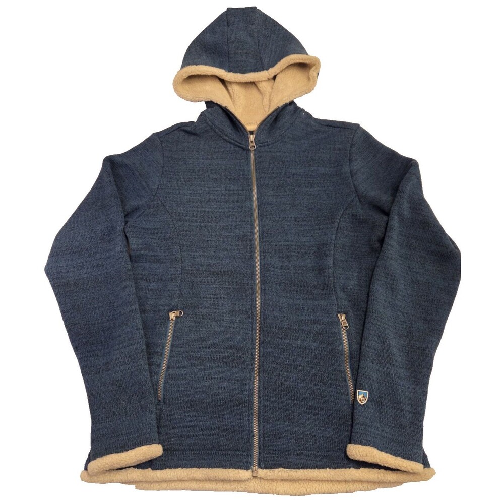 Kuhl Women's Medium Full Zip Fleece Sherpa Hoodie Jacket Blue Teal Thumbholes